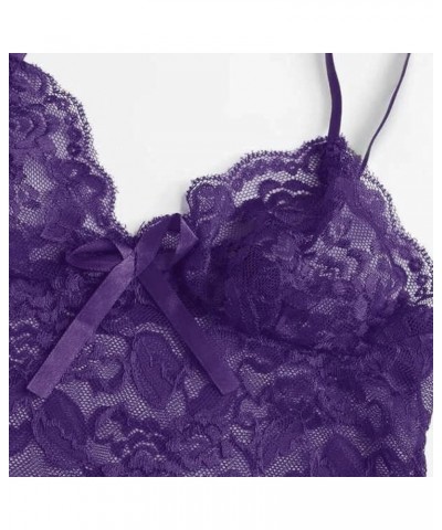 Women's Cami Top and Shorts Pajama Set Sexy 2 Piece Sexy Lingerie Set for Women Naughty Lace Camisole Top Soft Purple $8.25 S...