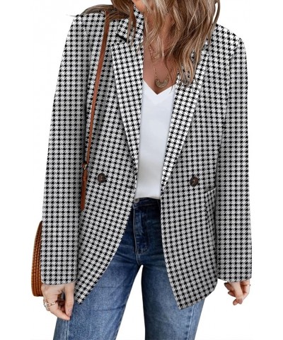 Womens Long Sleeve Casual Blazers Open Front Lapel Button Work Office Blazer Jackets 1-houndstooth $17.63 Blazers