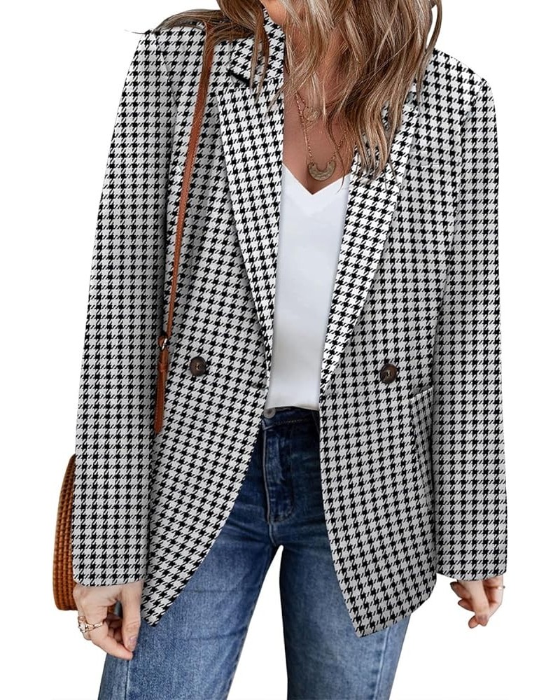 Womens Long Sleeve Casual Blazers Open Front Lapel Button Work Office Blazer Jackets 1-houndstooth $17.63 Blazers