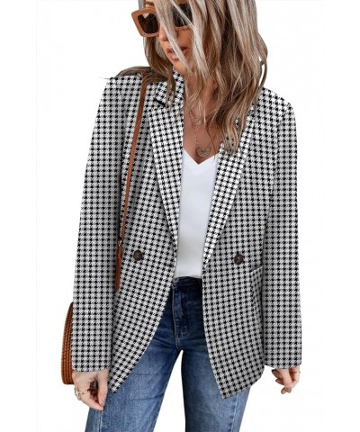 Womens Long Sleeve Casual Blazers Open Front Lapel Button Work Office Blazer Jackets 1-houndstooth $17.63 Blazers