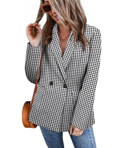 Womens Long Sleeve Casual Blazers Open Front Lapel Button Work Office Blazer Jackets 1-houndstooth $17.63 Blazers