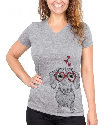 Valentine Ernie The Mini Dachshund Dog Triblend T-Shirt Women's Grey V-neck $15.36 T-Shirts