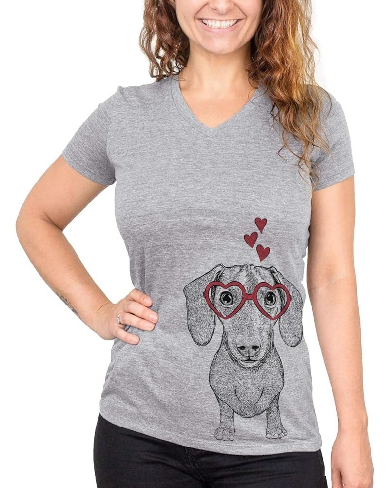 Valentine Ernie The Mini Dachshund Dog Triblend T-Shirt Women's Grey V-neck $15.36 T-Shirts