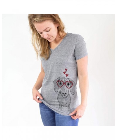 Valentine Ernie The Mini Dachshund Dog Triblend T-Shirt Women's Grey V-neck $15.36 T-Shirts