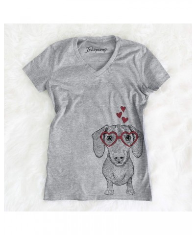 Valentine Ernie The Mini Dachshund Dog Triblend T-Shirt Women's Grey V-neck $15.36 T-Shirts