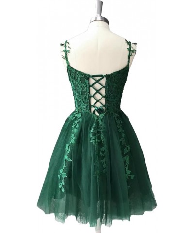 Spaghetti Strap Short Prom Dresses for Teens A Line Applique Tulle Homecoming Dress Olive $35.09 Dresses