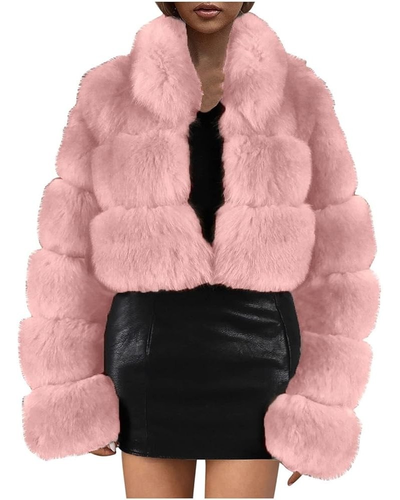 Women Fluffy Faux Fur Coat Cropped Jacket Short Coat Open Front Luxury Winter Warm Fuzzy Teddy Parka Outwear Hot Pink $18.98 ...