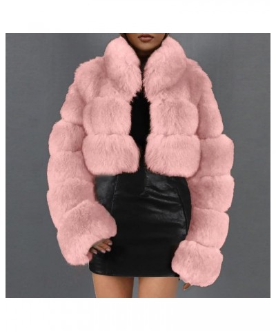 Women Fluffy Faux Fur Coat Cropped Jacket Short Coat Open Front Luxury Winter Warm Fuzzy Teddy Parka Outwear Hot Pink $18.98 ...