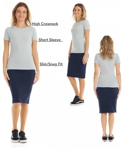 Women's Crewneck Slim Fitted Cotton Short Sleeve T-Shirt/Crop Top Stretchy Bodycon Basic Tees Polar Grey $14.74 T-Shirts