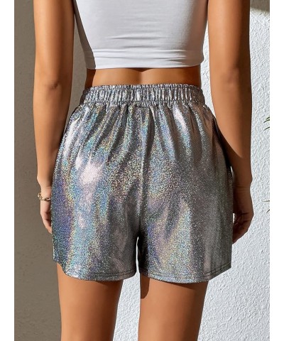 Women's High Waisted PU Leather Shorts Roll Hem Shorts with Pockets Silver Plain $20.39 Shorts