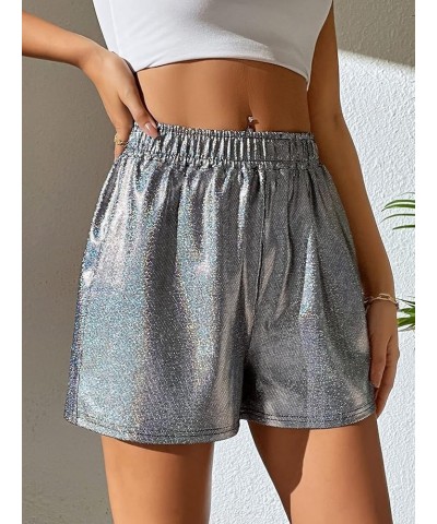 Women's High Waisted PU Leather Shorts Roll Hem Shorts with Pockets Silver Plain $20.39 Shorts