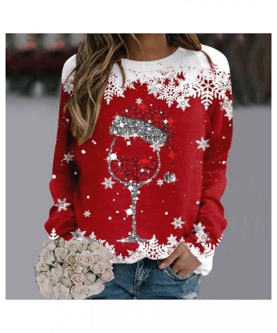 Glitter Xmas Wine Glass with Santa Hat Sweatshirts for Women Crewneck Gothic Christmas Costume Casual Funny No Hood Red-b $15...