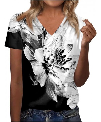 Womens Summer Tops 2023 Trendy V Neck Pleats Blouse Flower Print Tunic Tops Loose Button Pullover 02gray $8.99 Blouses