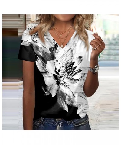 Womens Summer Tops 2023 Trendy V Neck Pleats Blouse Flower Print Tunic Tops Loose Button Pullover 02gray $8.99 Blouses