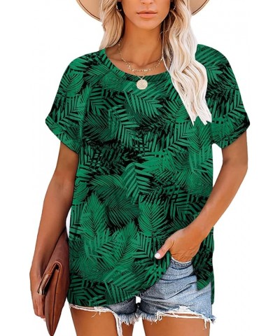 Womens Summer Tops Casual Short Sleeve Tee Side Split T Shirts E_22_floral $13.72 T-Shirts