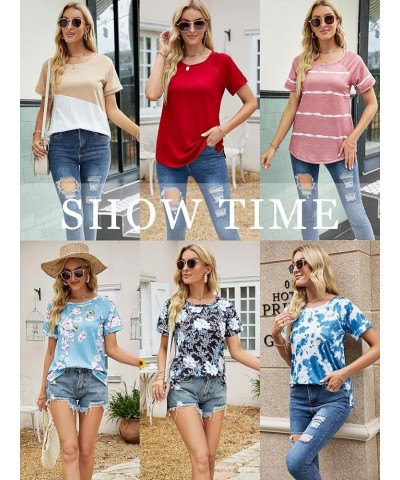 Womens Summer Tops Casual Short Sleeve Tee Side Split T Shirts E_22_floral $13.72 T-Shirts