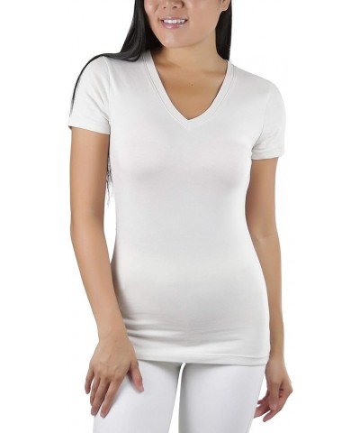 Women's Beautiful Wardrobe Classic Short Sleeve V-Neck T-Shirt Bone $8.29 T-Shirts