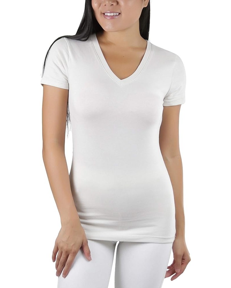 Women's Beautiful Wardrobe Classic Short Sleeve V-Neck T-Shirt Bone $8.29 T-Shirts