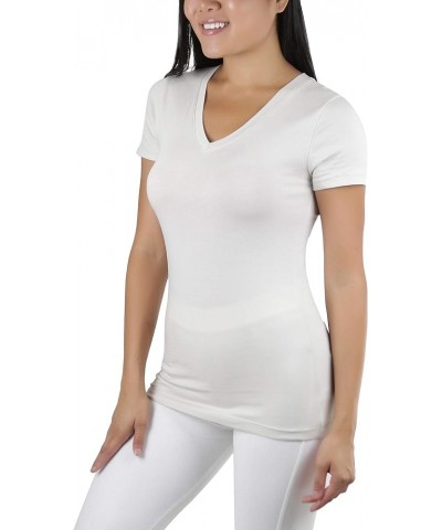 Women's Beautiful Wardrobe Classic Short Sleeve V-Neck T-Shirt Bone $8.29 T-Shirts