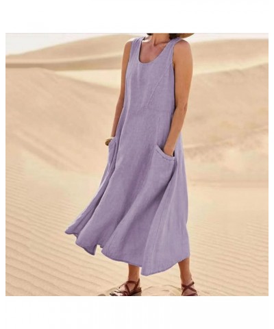 Womens Maxi Dresses Summer Casual Cotton Linen Sundress with Side Pockets Loose Flowy Swing Sleeveless Vacation Long Dress 01...