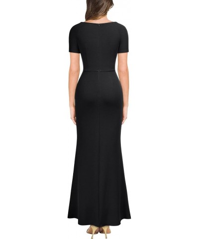 Women's Deep V-Neck Ruffle Split Evening Prom Long Dress Black $25.96 Dresses