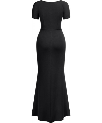 Women's Deep V-Neck Ruffle Split Evening Prom Long Dress Black $25.96 Dresses