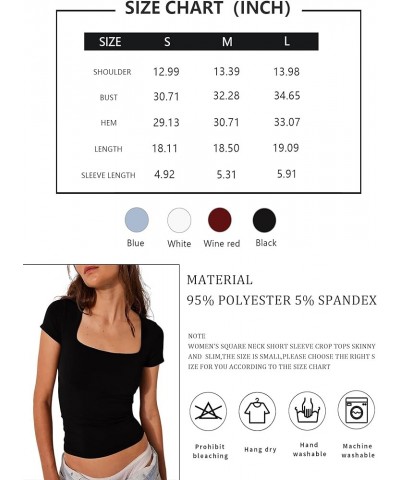 Women Square Neck Short Sleeve Crop Top Double Lined Slim Fitted Basic Tee Going Out Cute Summer T Shirts 2024 Trendy Black $...