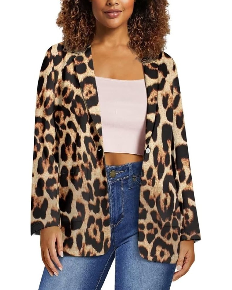 Dog Paw Women's Graphic Print Blazer Button Open Front Long Sleeve Jacket Leopard Print $20.39 Blazers