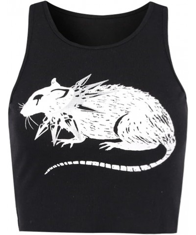 Goth Dark Bodycon Summer Women Tank Top Lace Camis Mesh V-Neck Crop Tops Sexy Goth Mouse Vest $12.15 Tanks