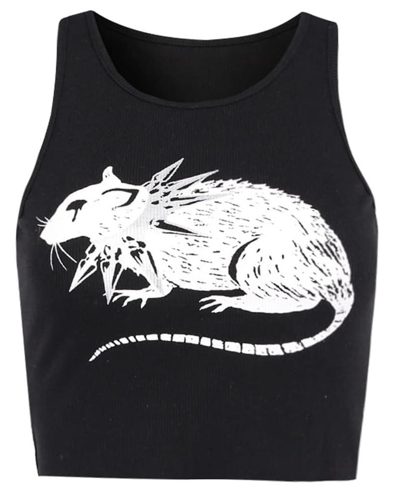 Goth Dark Bodycon Summer Women Tank Top Lace Camis Mesh V-Neck Crop Tops Sexy Goth Mouse Vest $12.15 Tanks