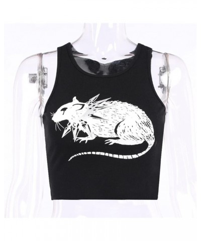 Goth Dark Bodycon Summer Women Tank Top Lace Camis Mesh V-Neck Crop Tops Sexy Goth Mouse Vest $12.15 Tanks