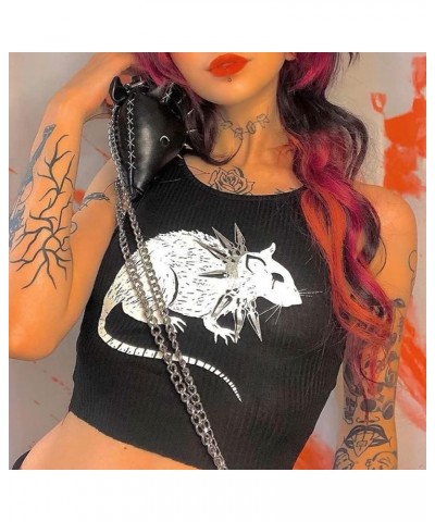 Goth Dark Bodycon Summer Women Tank Top Lace Camis Mesh V-Neck Crop Tops Sexy Goth Mouse Vest $12.15 Tanks