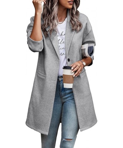 Women's 2024 Plaid Shacket Jacket Casual Button Wool Blend Winter Tartan Trench Coat With Pockets Solid Light Grey $25.52 Coats