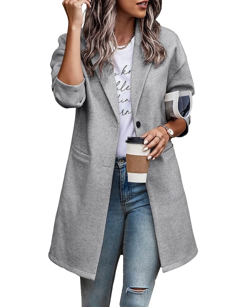 Women's 2024 Plaid Shacket Jacket Casual Button Wool Blend Winter Tartan Trench Coat With Pockets Solid Light Grey $25.52 Coats