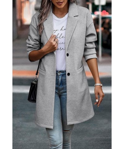 Women's 2024 Plaid Shacket Jacket Casual Button Wool Blend Winter Tartan Trench Coat With Pockets Solid Light Grey $25.52 Coats