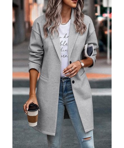 Women's 2024 Plaid Shacket Jacket Casual Button Wool Blend Winter Tartan Trench Coat With Pockets Solid Light Grey $25.52 Coats