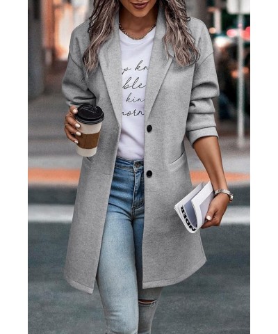 Women's 2024 Plaid Shacket Jacket Casual Button Wool Blend Winter Tartan Trench Coat With Pockets Solid Light Grey $25.52 Coats