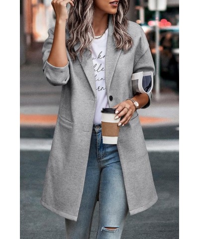 Women's 2024 Plaid Shacket Jacket Casual Button Wool Blend Winter Tartan Trench Coat With Pockets Solid Light Grey $25.52 Coats