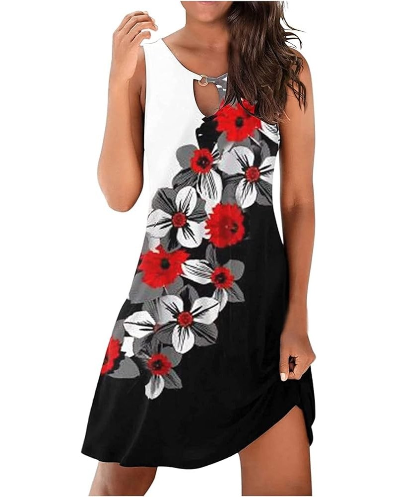 Summer Dresses for Women 2024 Vacation Keyhole Dress Sleeveless Flower Girl Dress Tropical Print Mini Tank Dress Red Shirt Dr...