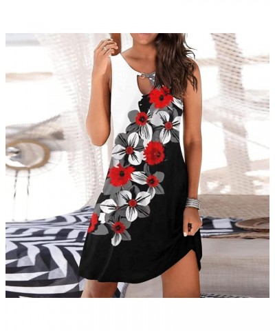 Summer Dresses for Women 2024 Vacation Keyhole Dress Sleeveless Flower Girl Dress Tropical Print Mini Tank Dress Red Shirt Dr...