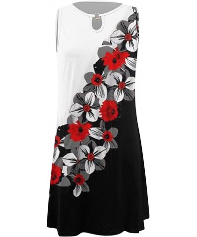 Summer Dresses for Women 2024 Vacation Keyhole Dress Sleeveless Flower Girl Dress Tropical Print Mini Tank Dress Red Shirt Dr...