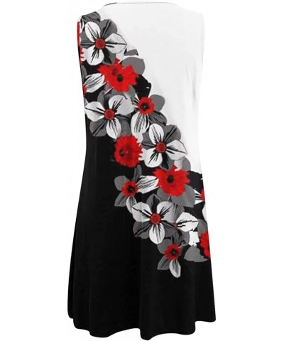 Summer Dresses for Women 2024 Vacation Keyhole Dress Sleeveless Flower Girl Dress Tropical Print Mini Tank Dress Red Shirt Dr...