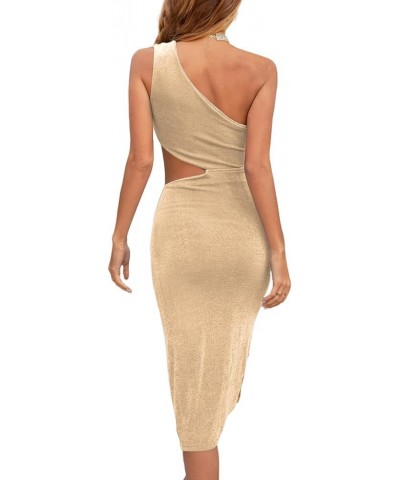 Women's Sexy One Shoulder Cut Out Split Sleeveless Bodycon Club Midi Dress Khaki $17.20 Dresses