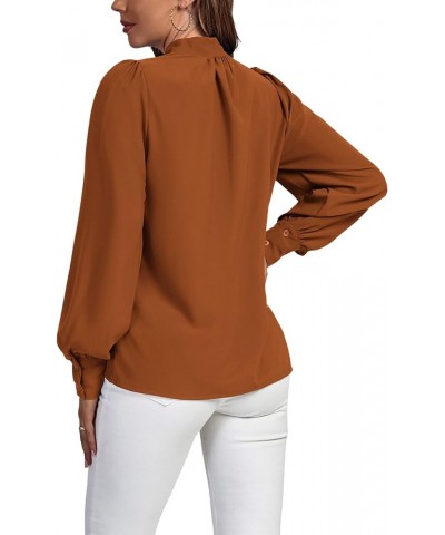 Women's Elegant Bow Tie Neck Long Sleeve Blouse Office Top Shirt Brown $18.87 Blouses