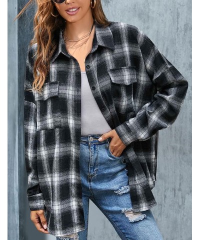 Womens Flannel Plaid Shirts Oversized Lightweight Buffalo Plaid Button Down Shirt Blouse Tops 02 Black $16.23 Blouses