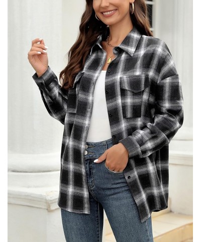 Womens Flannel Plaid Shirts Oversized Lightweight Buffalo Plaid Button Down Shirt Blouse Tops 02 Black $16.23 Blouses