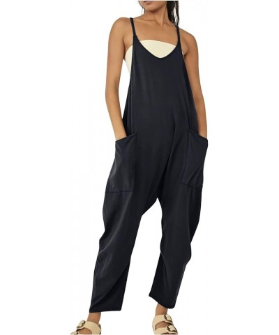 Jumpsuits for Women 2023 Sleeveless Loose Spaghetti Strap Baggy Overalls Jumpers with Pockets Casual Summer Rompers 01-black ...