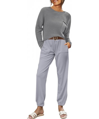 Women's Two Piece Sweatsuits Long Sleeve Knit Top Fall Winter Sweater Sets Oversized Tracksuits Lounge Sets 08-grey $10.00 Ac...