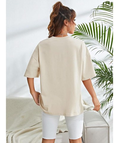 Women's Graphic Half Sleeve Drop Shoulder Crewneck Oversized T Shirt Tops Flower Slogan Beige $12.23 T-Shirts