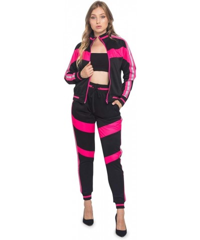 Women's 2 Piece Tracksuit Set - Long Sleeve Sweatshirts and Sweat Pants Reflective Neon Pink $31.87 Activewear